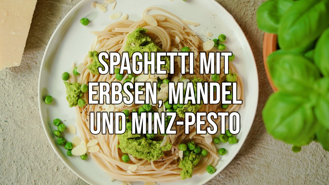 Spaghetti mit selbstgemachtem Erbsen-Mandel-Minz-Pesto – ein Body Kitchen® Rezept